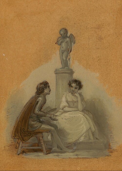 19th Century Greeting Card featuring the drawing She Never Told Her Love, But Sat Like Patience on a Monument by Robert Smirke