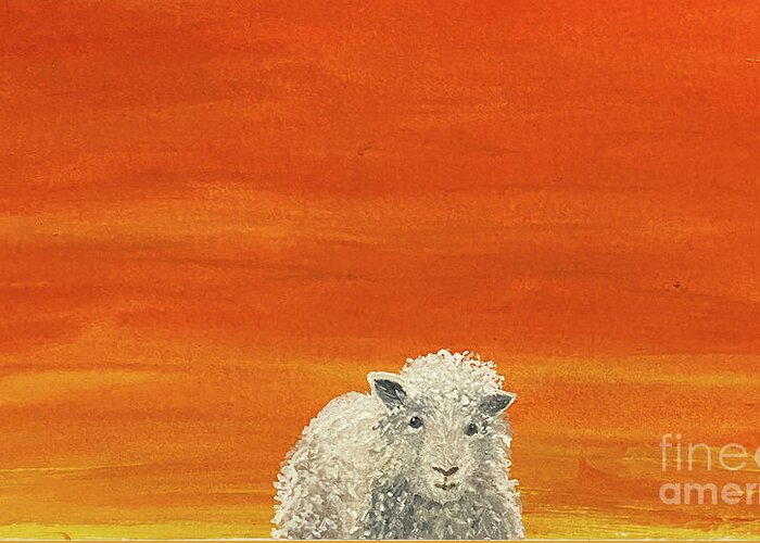 Sunset Greeting Card featuring the painting Sheep at Sunset by Lisa Neuman