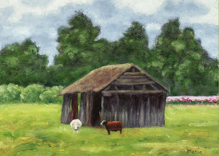 Sheep Shed Greeting Card featuring the painting Sheep Shed by Maria Meester