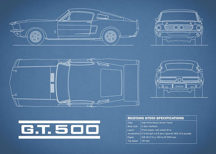 Ford Mustang Greeting Card featuring the photograph Shelby Mustang GT500 Blueprint by Mark Rogan