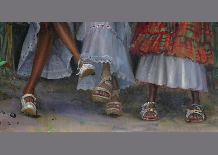 Shoes Greeting Card featuring the painting Shoes #4 by Jonathan Guy-Gladding JAG