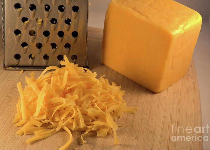 Cheese Greeting Card featuring the photograph Shredded Cheddar by Kae Cheatham