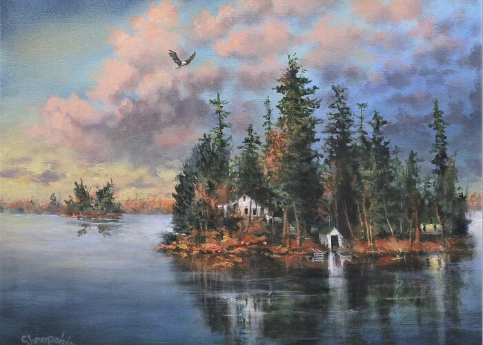 Wisconsin Greeting Card featuring the painting Shropshire Island by Tom Shropshire