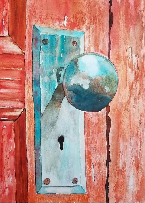 Door Knob Greeting Card featuring the painting Shut the Front Door by Ann Frederick