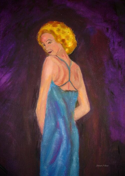 Girl Greeting Card featuring the painting Shy Blonde in Blue Dress by Deborah D Russo