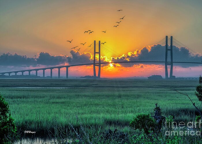 Bridges Greeting Card featuring the photograph Sidney Lanier Bridge Foggy Sunrise I by DB Hayes
