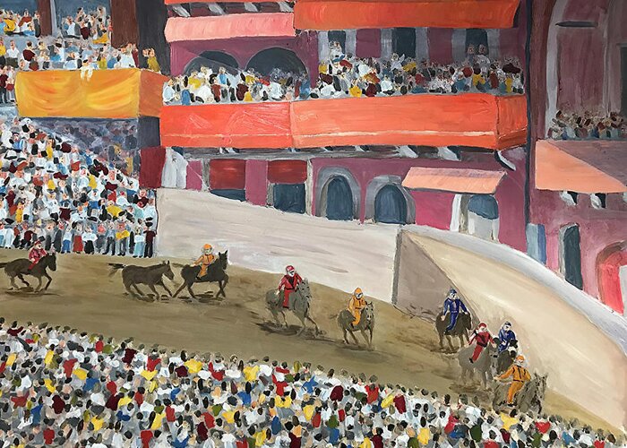  Greeting Card featuring the painting Sienna Races by John Macarthur