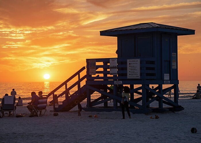 Siesta Greeting Card featuring the photograph Siesta Key Beach Sunset Sarasota Florida Lifeguard House by Toby McGuire