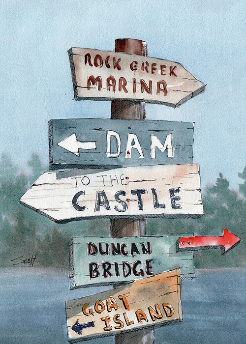 Watercolor Greeting Card featuring the painting Sign Post #1 by Scott Brown