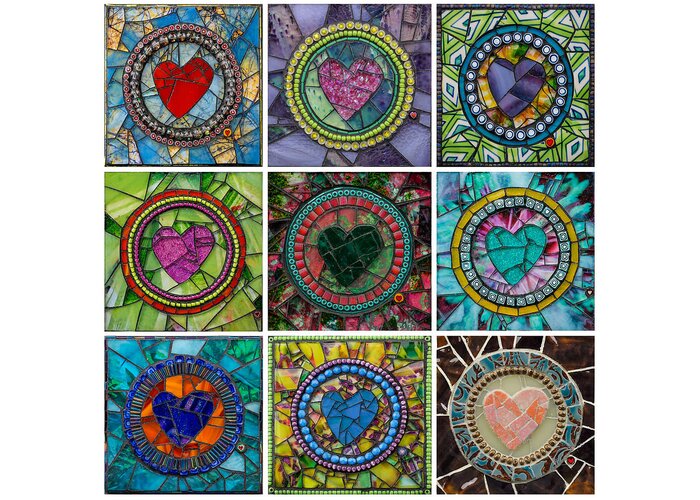 Heart Greeting Card featuring the glass art Signature Hearts by Cherie Bosela