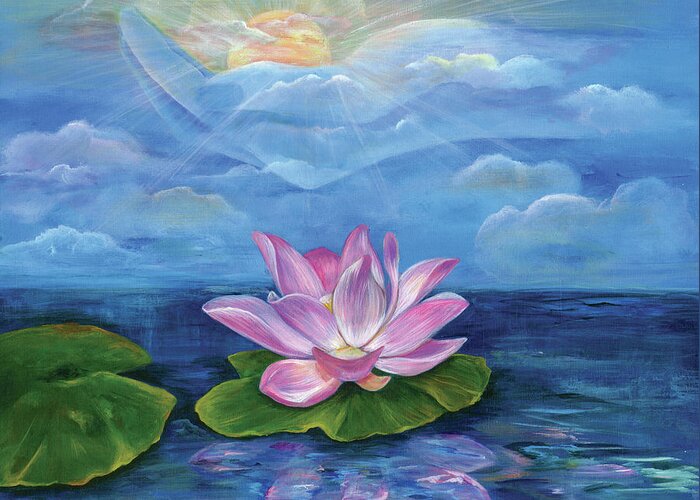 Lotus Greeting Card featuring the painting Silent Wisdom by Sundara Fawn