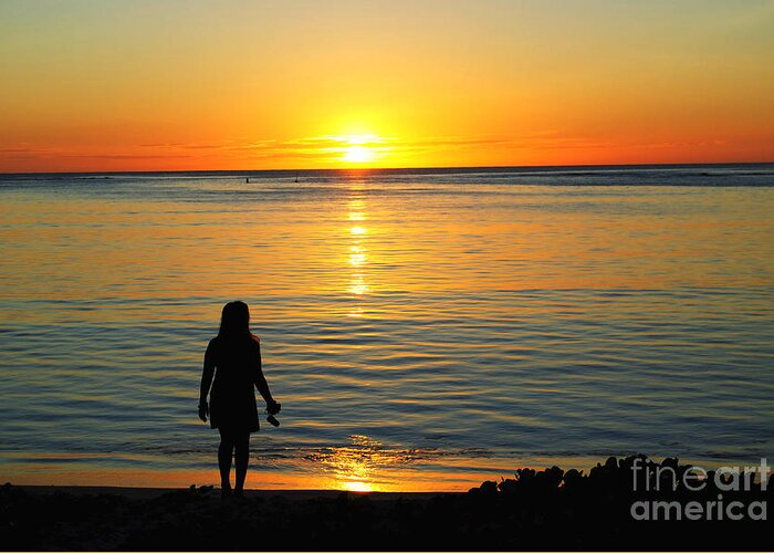 Sea Greeting Card featuring the photograph Sunset and Silhouette by On da Raks