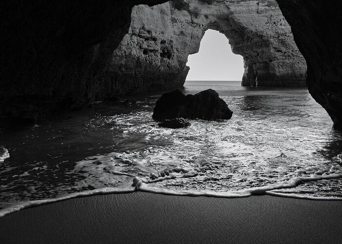 Beach Arch Greeting Card featuring the photograph Silky Waves in Monochrome by Angelo DeVal