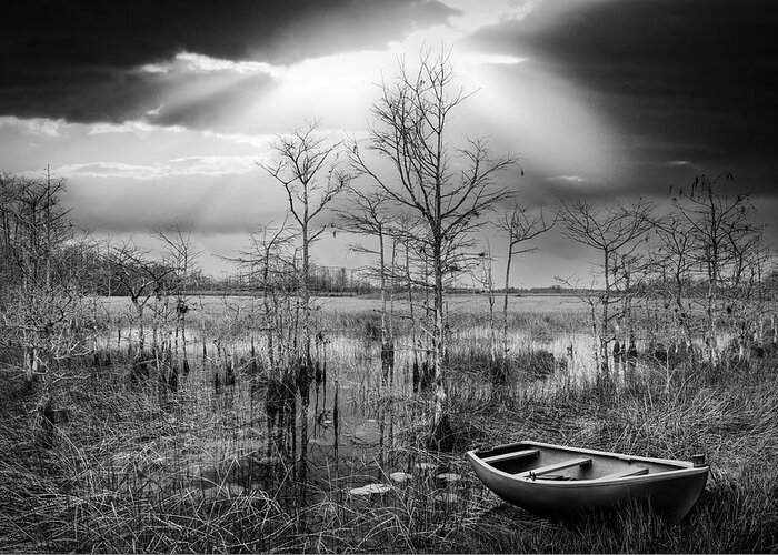 Boats Greeting Card featuring the photograph Silver and Gold Turned Black and White by Debra and Dave Vanderlaan