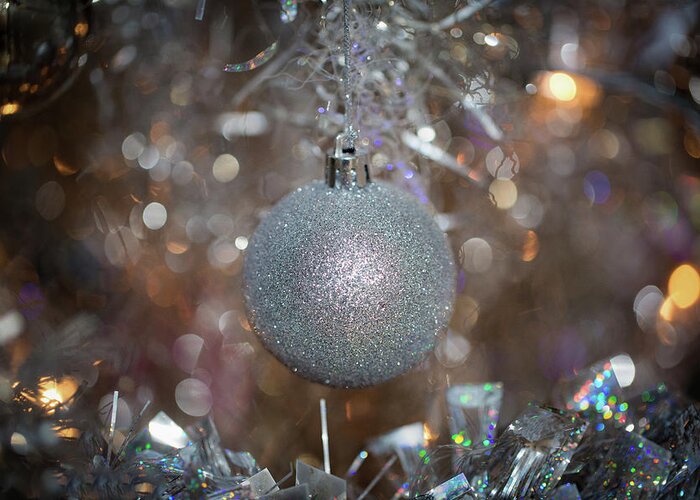 Silver Greeting Card featuring the photograph Silver Ball on Silver Tree by Lora J Wilson