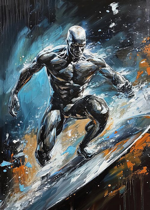 Silver Surfer Greeting Card featuring the painting Silver Surfer by Land of Dreams