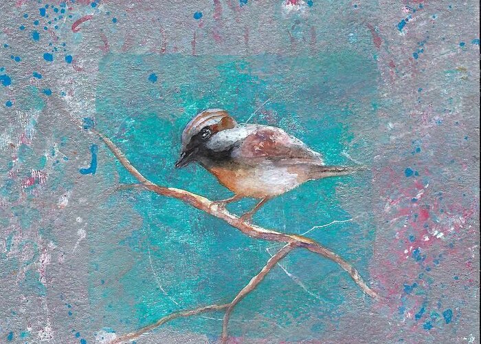 Sparrow Greeting Card featuring the painting Sing of Spring by Ruth Kamenev