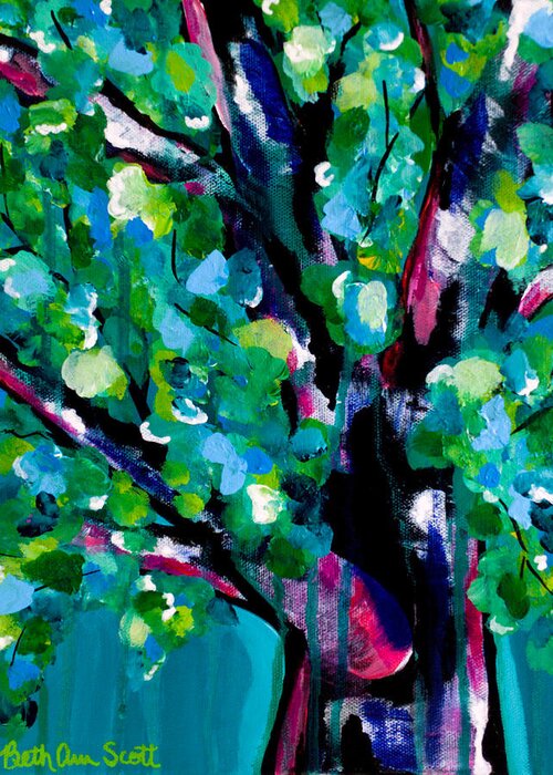 Tree Greeting Card featuring the painting Singing in the Rain by Beth Ann Scott
