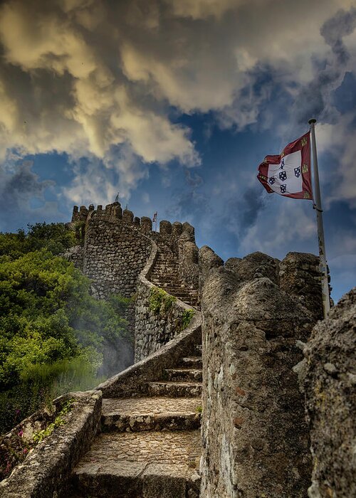 Castle Of The Moors Greeting Card featuring the photograph Sintra Moorish Castle Rampart by Micah Offman