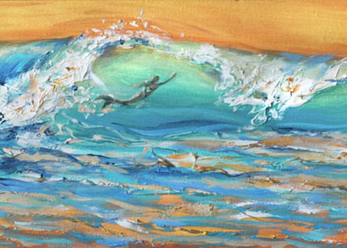 Ocean Greeting Card featuring the painting Siren Surfing by Linda Olsen