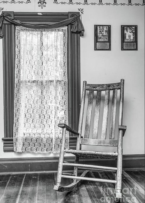 Rocking Chair Greeting Card featuring the photograph Sit and Rock Grayscale by Jennifer White