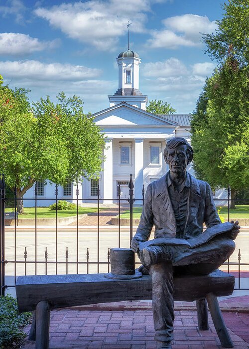 Vandalia Statehouse Greeting Card featuring the photograph Sitting with Lincoln - Vandalia, IL by Susan Rissi Tregoning