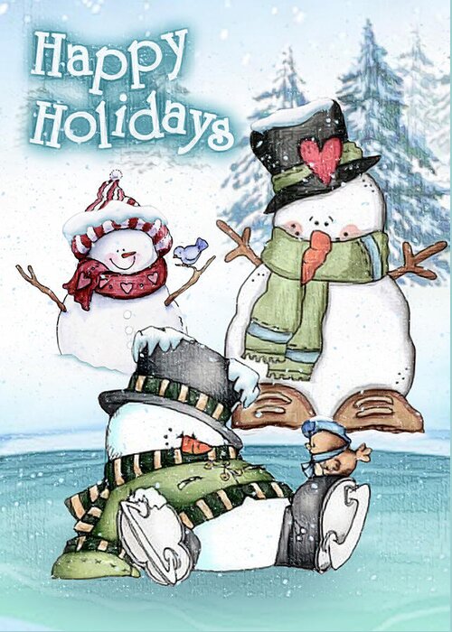 Happy Greeting Card featuring the digital art Skating Snowman by Rick Fisk