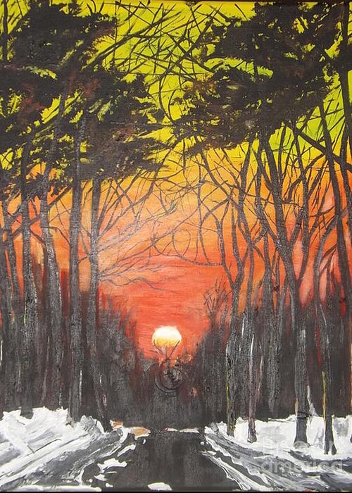 Acrylic Landscape Greeting Card featuring the painting Sky Ablaze by Denise Morgan