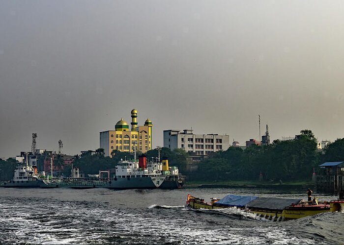 Skyline Greeting Card featuring the photograph Skyline along Buriganga River by Amazing Action Photo Video