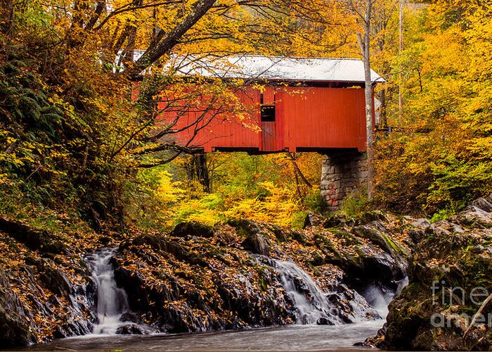 “covered Bridge” Greeting Card featuring the photograph Slaughterhouse Covered Bridge by Scenic Vermont Photography