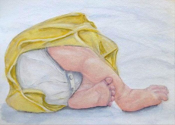 Baby Greeting Card featuring the painting Sleeping Baby by Kelly Mills