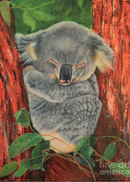 Koala Greeting Card featuring the painting Sleeping Koala by Jeanette French