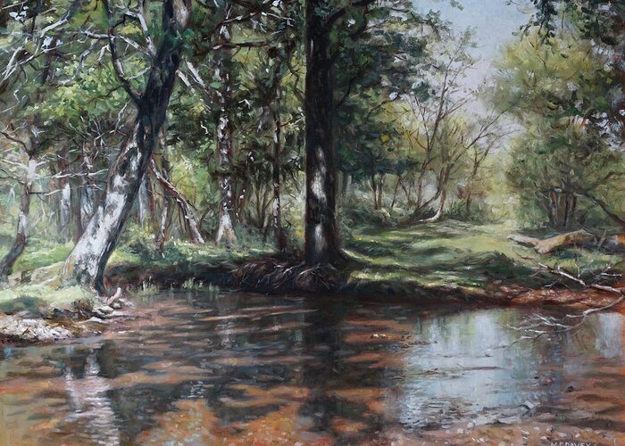 Forest Greeting Card featuring the painting Small New Forest stream in summer by Martin Davey