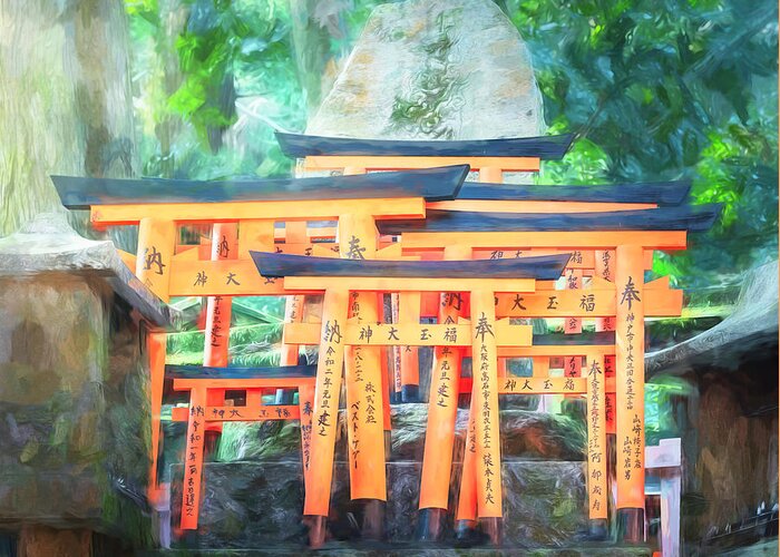 Torii Greeting Card featuring the photograph Small Torii Gates Kyoto Japan Artistic by Joan Carroll