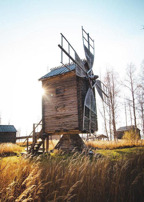 Medieval Greeting Card featuring the photograph Small wooden mill with beautiful sun star by Vaclav Sonnek