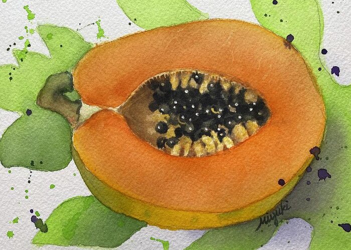 Papaya Greeting Card featuring the painting Smiling Papaya by Kelly Miyuki Kimura