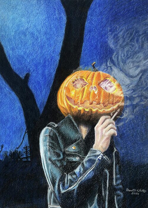 Halloween Greeting Card featuring the pastel The Headless Biker by Dominic White