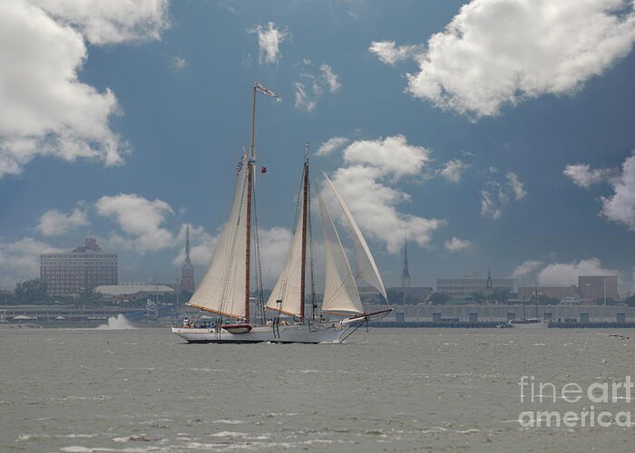 Spirit Of Sc Greeting Card featuring the photograph Smoothe Sailing - Spirit of SC - Tall Ship - Charleston by Dale Powell