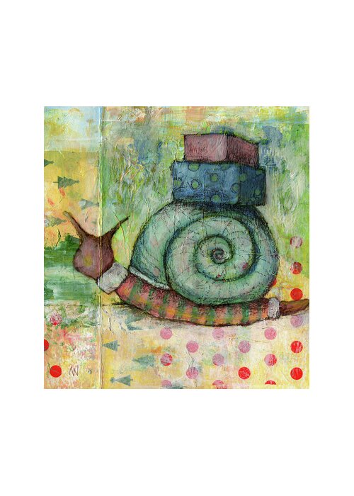 Snail Greeting Card featuring the mixed media Snail Mail by AnneMarie Welsh