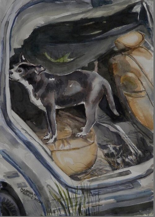 Stray Dog Greeting Card featuring the painting Sneaky at Home by Martha Tisdale