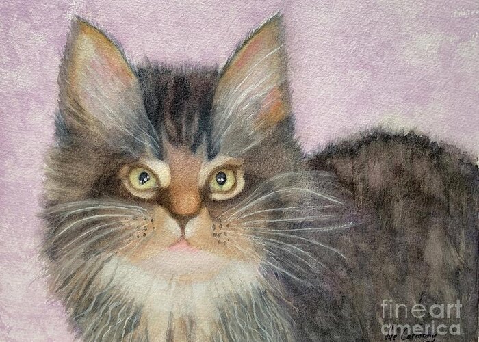 Maine Coon Greeting Card featuring the painting Snickers by Sue Carmony
