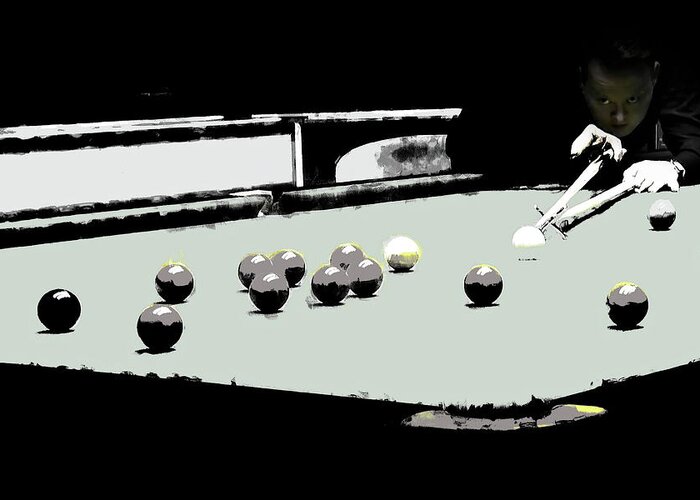 Fine Art Performance Greeting Card featuring the mixed media Snooker by Aleksandrs Drozdovs