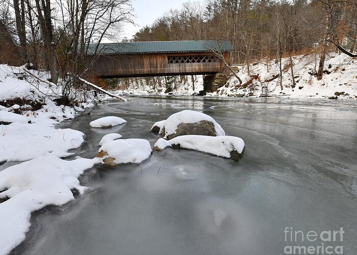 Snow Greeting Card featuring the photograph Snow and Ice Under the Bridge by Steve Brown