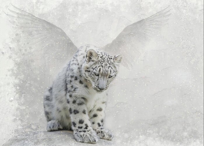 Snow Leopard Greeting Card featuring the digital art Snow Angel by Nicole Wilde