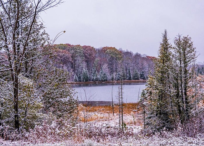 Colors Greeting Card featuring the photograph Snow covered Fall Lake IIn Michigan by Nathan Wasylewski