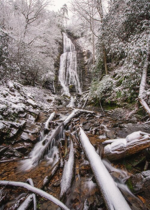Blue Ridge Parkway Greeting Card featuring the photograph Snow Covered Mingo Falls by Robert J Wagner