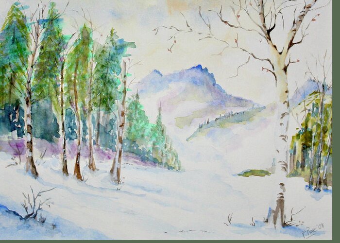 Snow Greeting Card featuring the painting Snow Day by Peggy Rose