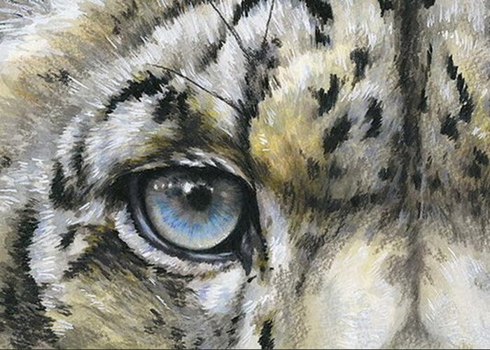 Feline Greeting Card featuring the painting Snow Leopard Glare by Barbara Keith