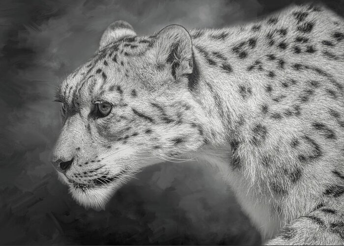 Snow Leopard Greeting Card featuring the digital art Snow Leopard by Nicole Wilde