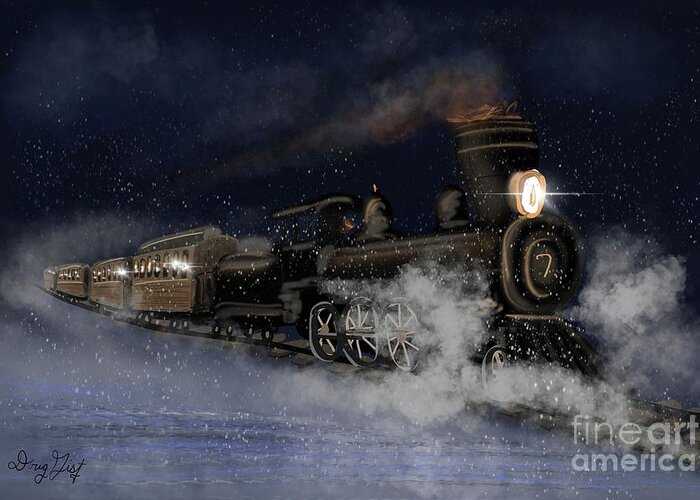 Train Greeting Card featuring the digital art Snow Train by Doug Gist